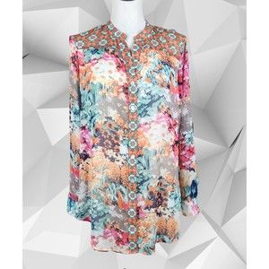 Olive Hill Womens Multicolor Floral Semi-Sheer Top Size M